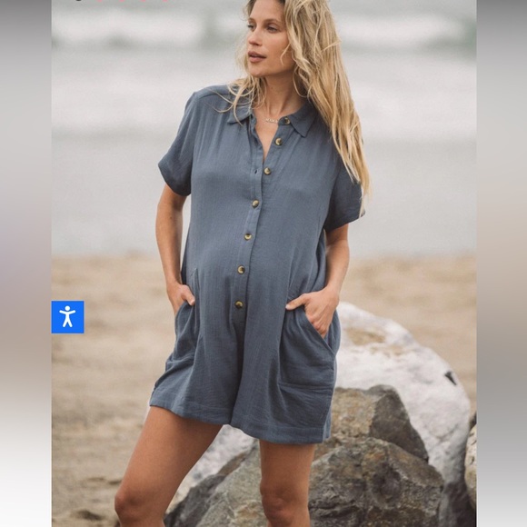 Hatch Blue Maternity Lenora Romper Size 2 - Picture 3 of 8